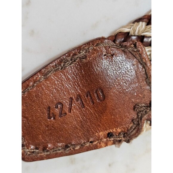 Garmany Italian Belt Mens Size 42 Woven Leather & Straw Brown & Beige - Picture 7 of 9